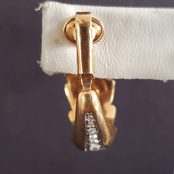 Swarovski Swan Signed Gold Plated Tiered Hoop Clip-on Earrings - Picture 6 of 10